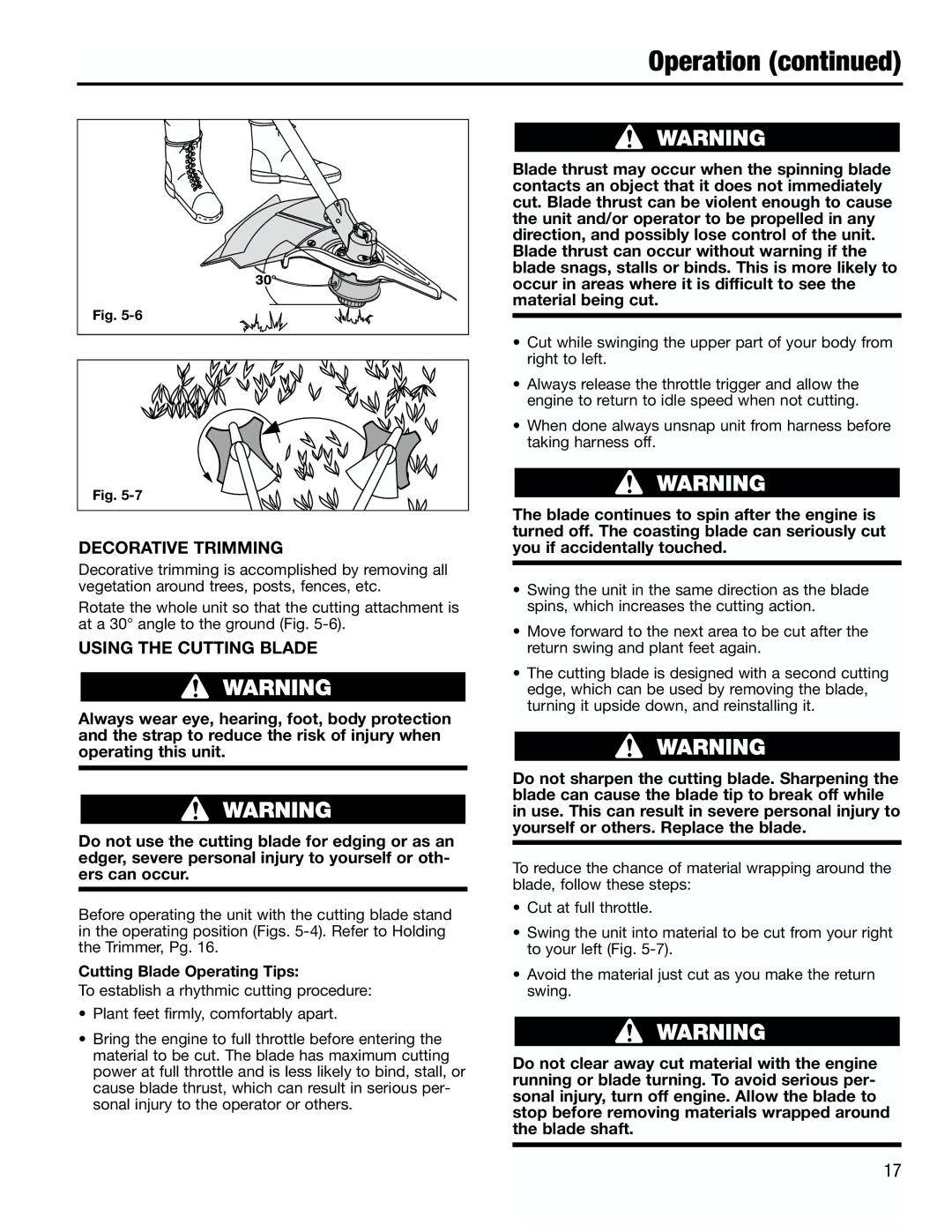 Troy-Bilt TB4000 manual Decorative Trimming, Using the Cutting Blade, Cutting Blade Operating Tips 