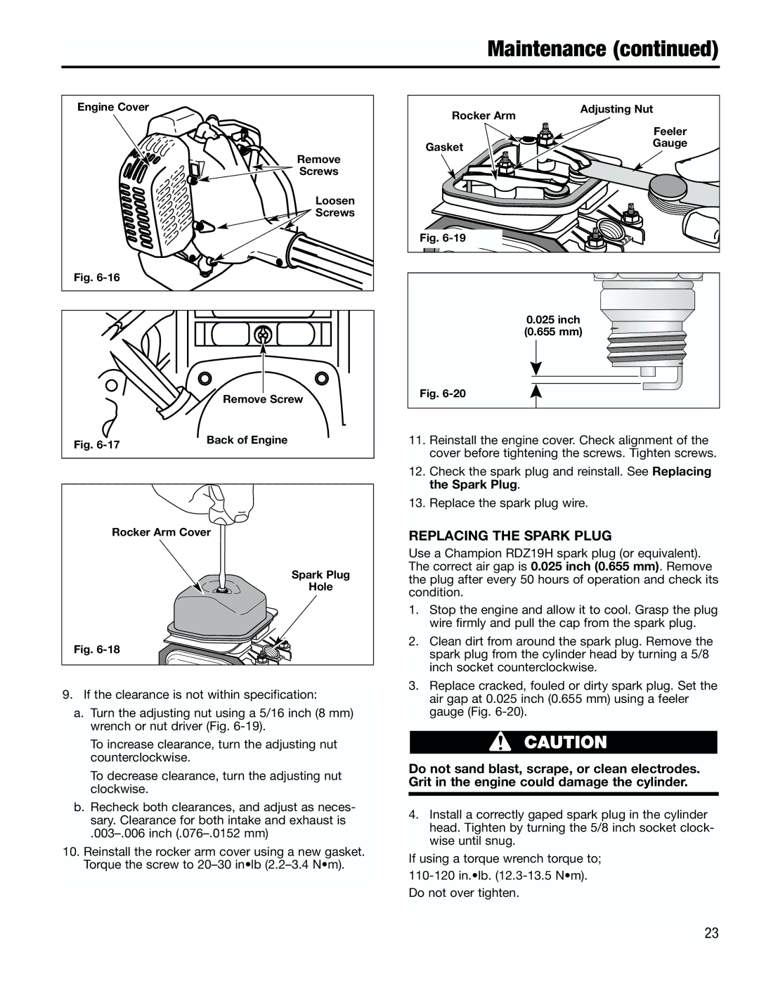 Troy-Bilt TB4000 manual Replacing the Spark Plug 