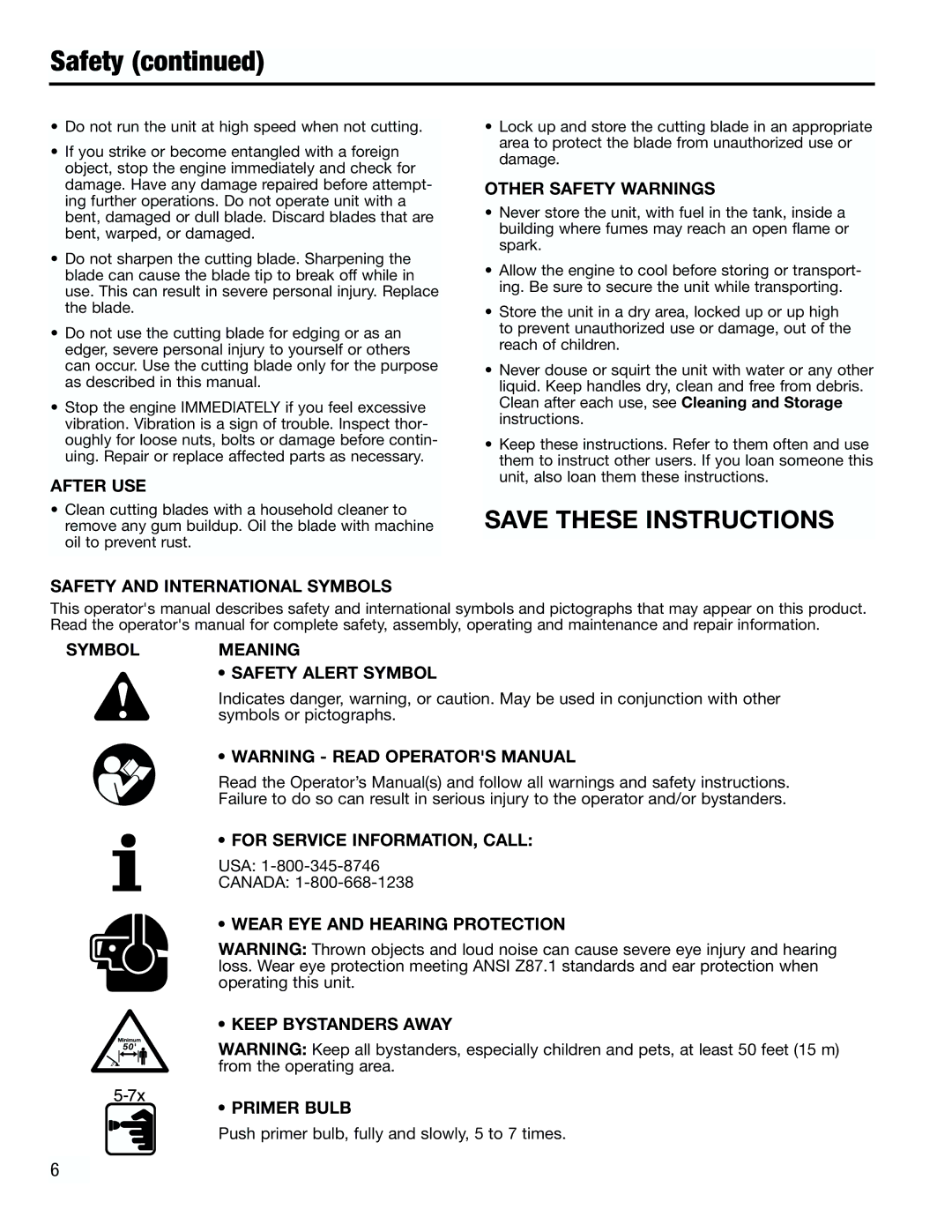 Troy-Bilt TB4000 After USE, Safety and International Symbols, Other Safety Warnings, Symbol Meaning Safety Alert Symbol 