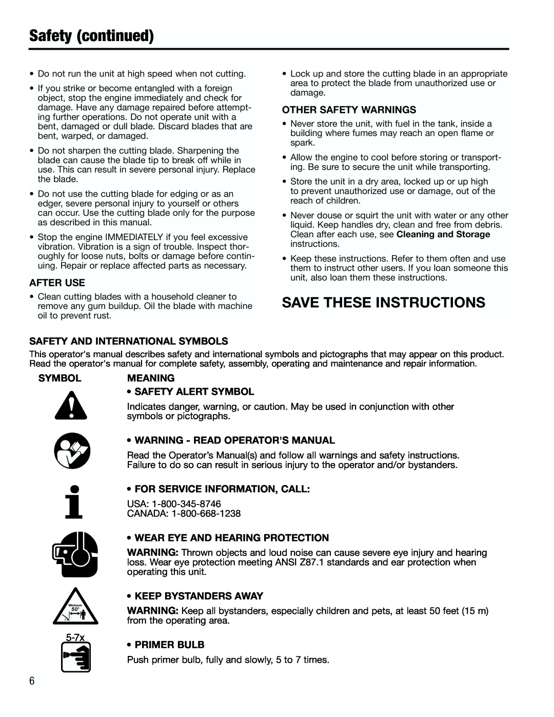 Troy-Bilt TB4000 After Use, Safety And International Symbols, Other Safety Warnings, Symbol Meaning Safety Alert Symbol 