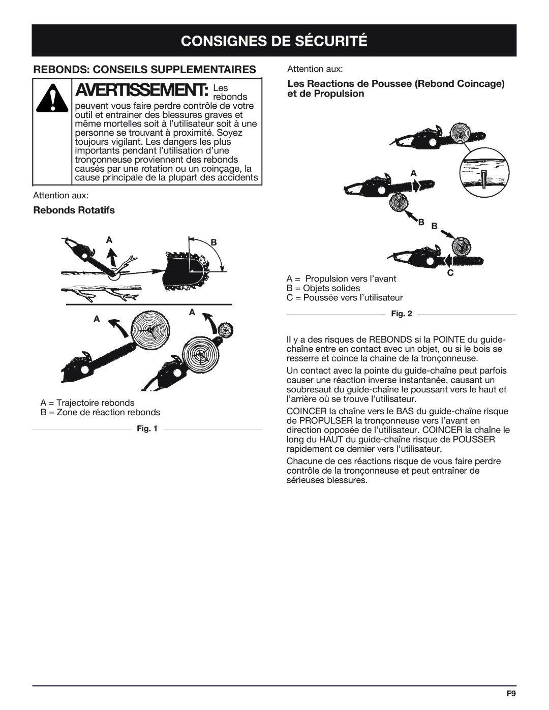 Troy-Bilt TB4516CC manual Avertissement Lesrebonds, Rebonds Conseils Supplementaires 