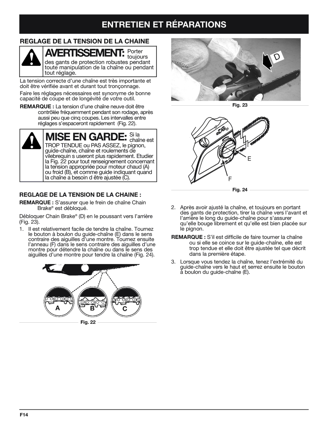 Troy-Bilt TB4516CC manual Reglage DE LA Tension DE LA Chaine 