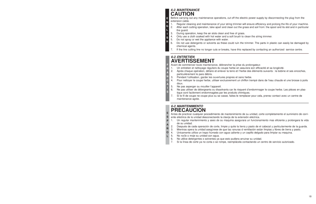 Troy-Bilt TB45E user manual Maintenance, Entretien, Maintenimiento 