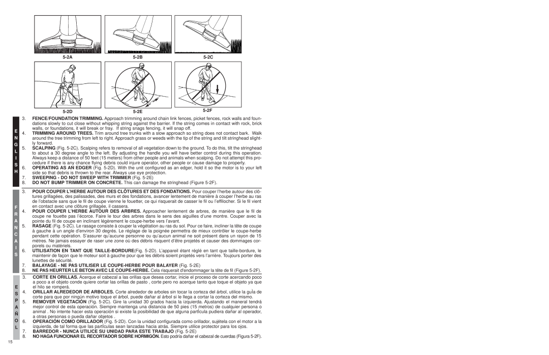 Troy-Bilt TB45E user manual 5-2A, 5-2B, 5-2C, 5-2E, 5-2F, 5-2D, SWEEPING - DO NOT SWEEP WITH TRIMMER -2E 