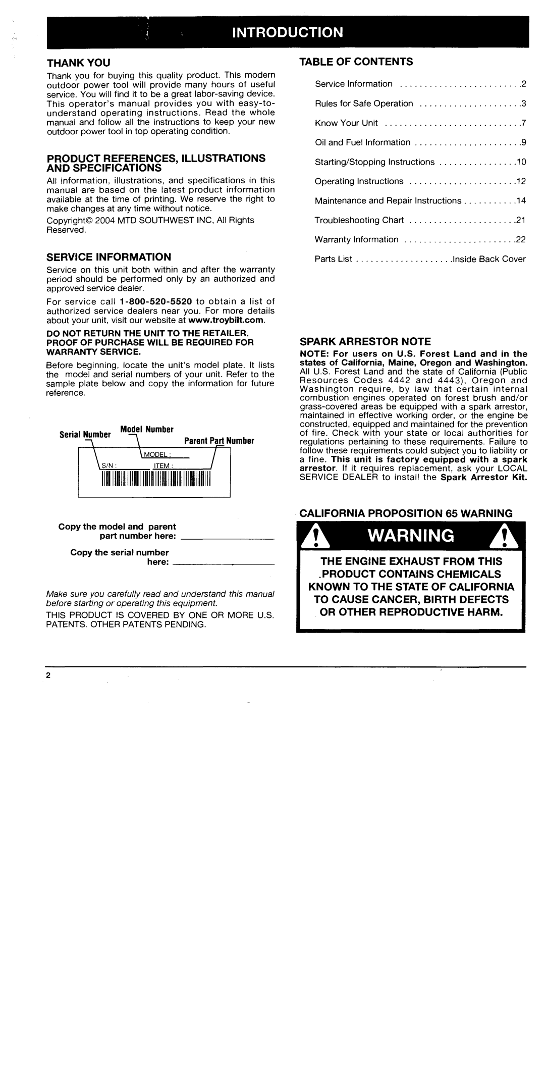 Troy-Bilt TB4620CC, TB4920CC manual 