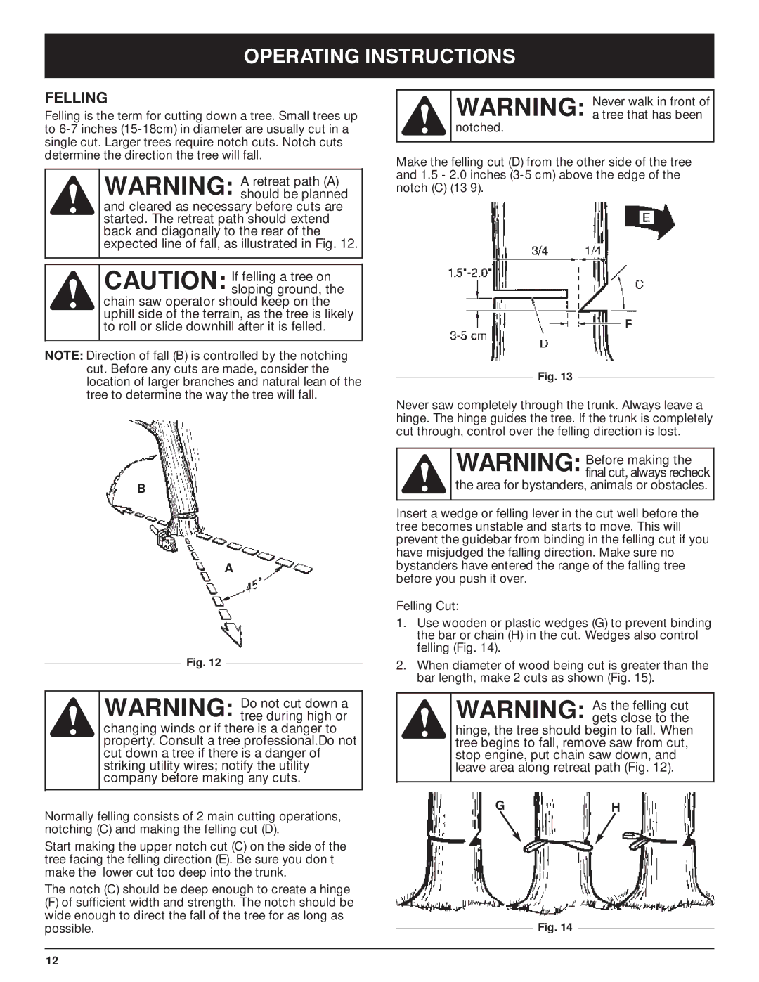 Troy-Bilt TB5018CC, TB5020CC manual Operating Instructions, Felling, Area for bystanders, animals or obstacles 