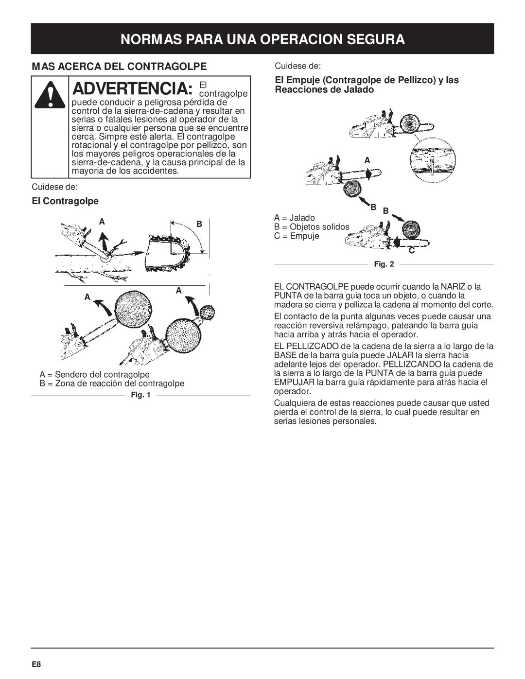 Troy-Bilt TB5018CC, TB5020CC manual MAS Acerca DEL Contragolpe, El Contragolpe 