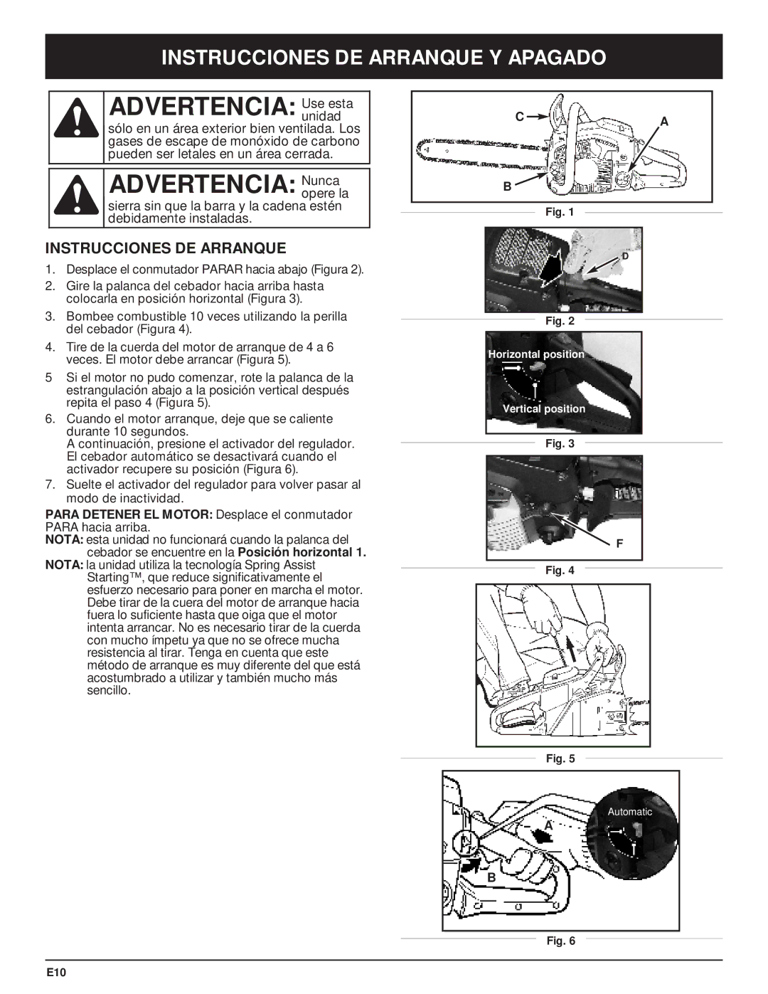 Troy-Bilt TB5018CC, TB5020CC manual Advertencia Use esta, Advertencia Nunca, Instrucciones DE Arranque Y Apagado, Unidad 