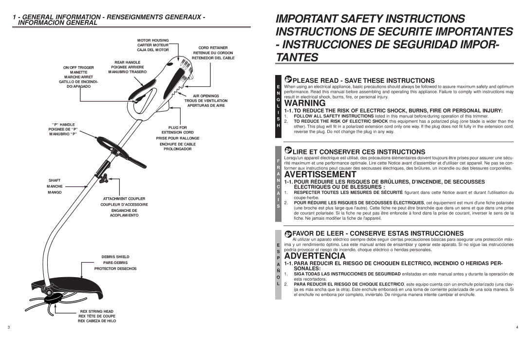 Troy-Bilt TB65REX user manual Instrucciones DE Seguridad IMPOR- Tantes 