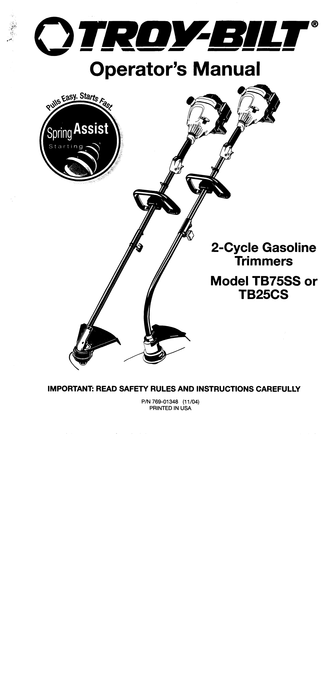 Troy-Bilt TB25CS, TB75SS manual 