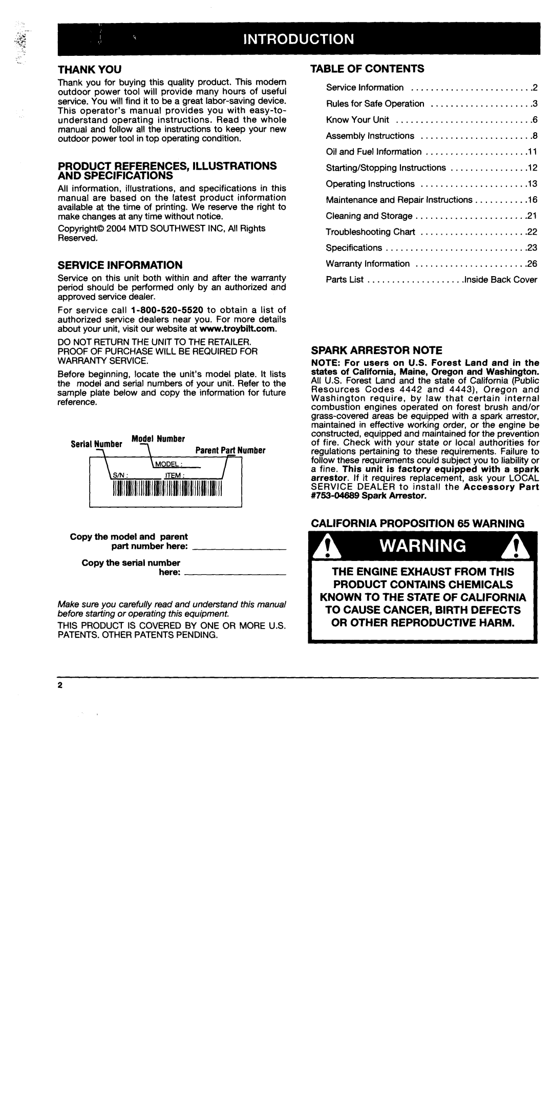 Troy-Bilt TB90BC manual 