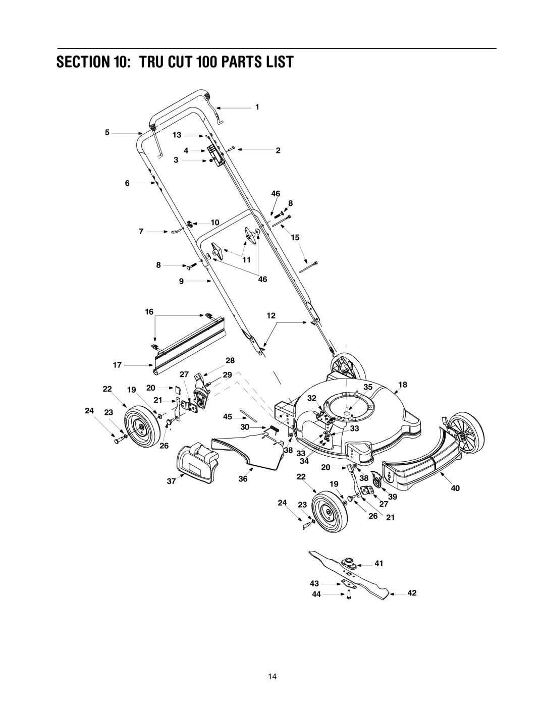 Troy-Bilt manual TRU CUT 100 Parts List 