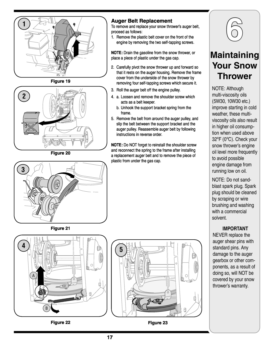 Troy-Bilt Two-Stage Snow Thrower warranty Maintaining Your Snow Thrower, Auger Belt Replacement 