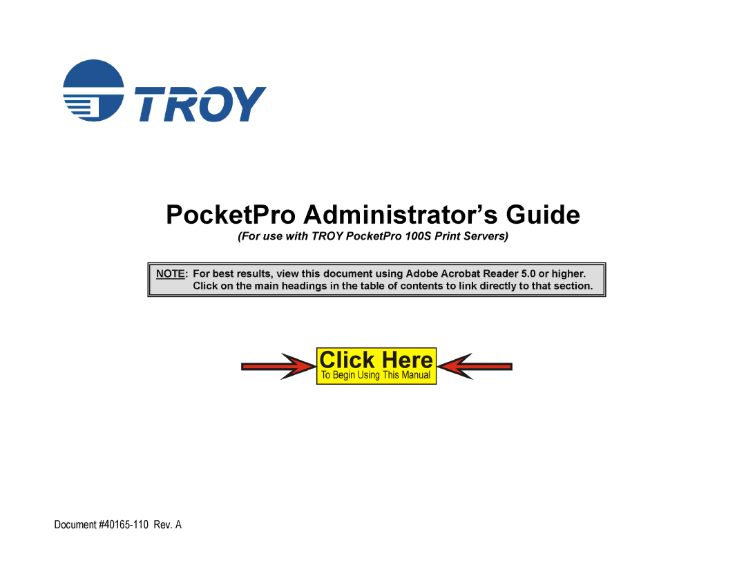 TROY Group 100S manual PocketPro Administrator’s Guide 