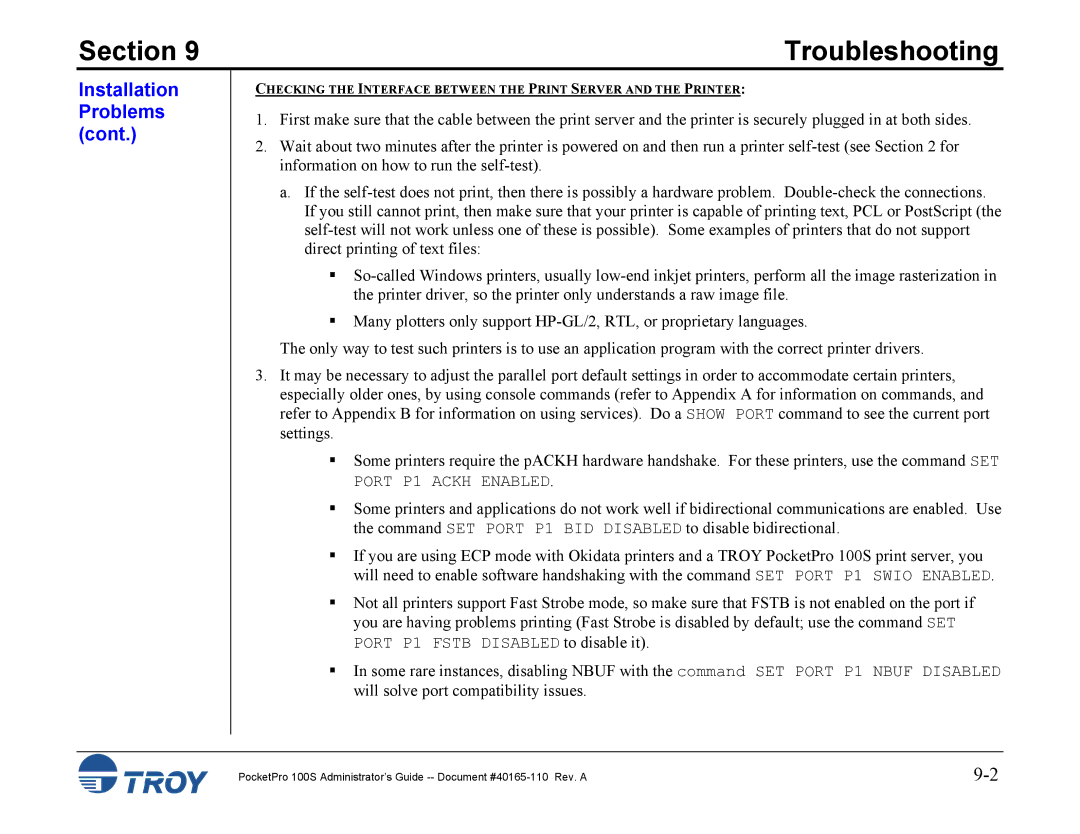 TROY Group 100S manual Section 