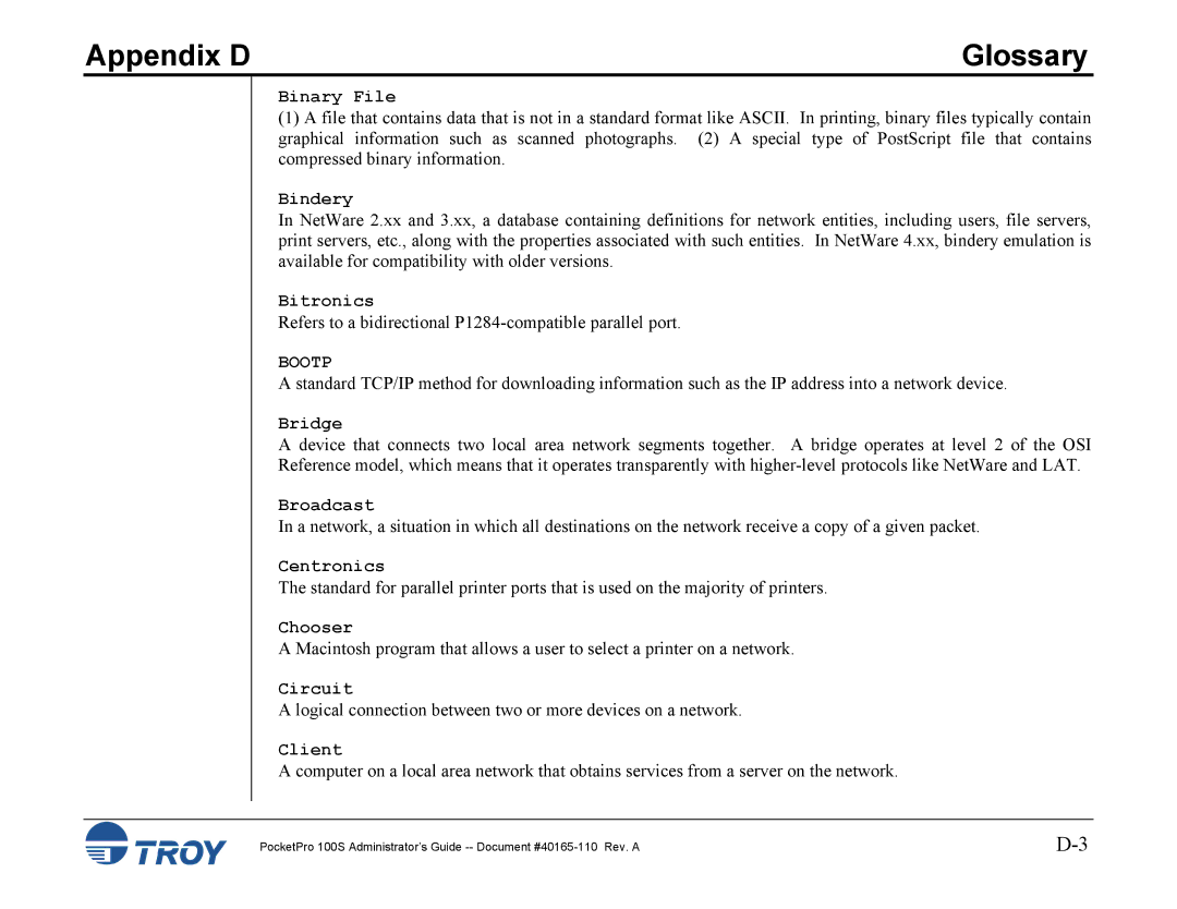 TROY Group 100S manual Bootp 