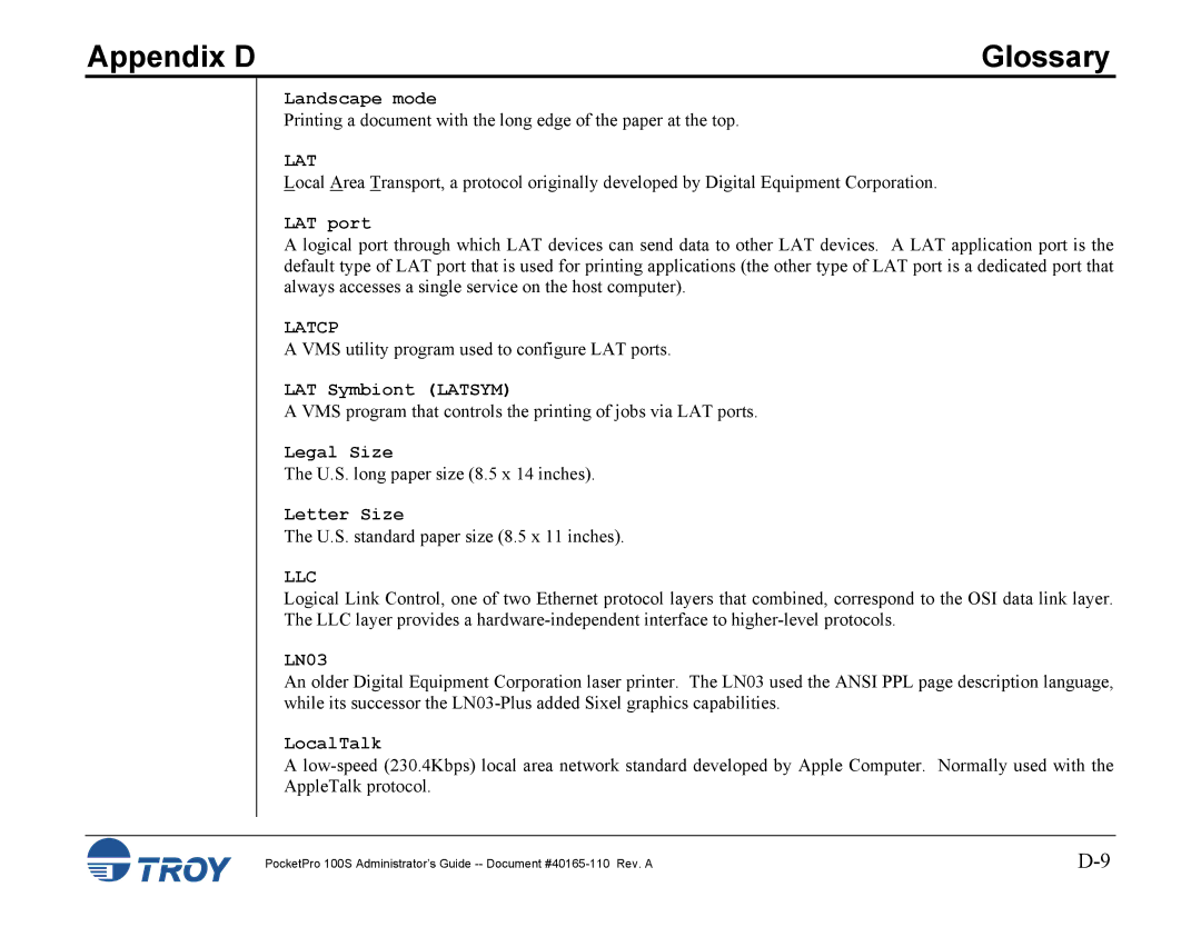 TROY Group 100S manual Latcp, Llc 