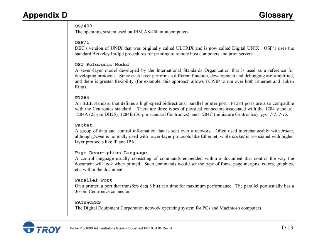 TROY Group 100S manual OSF/1, Pathworks 