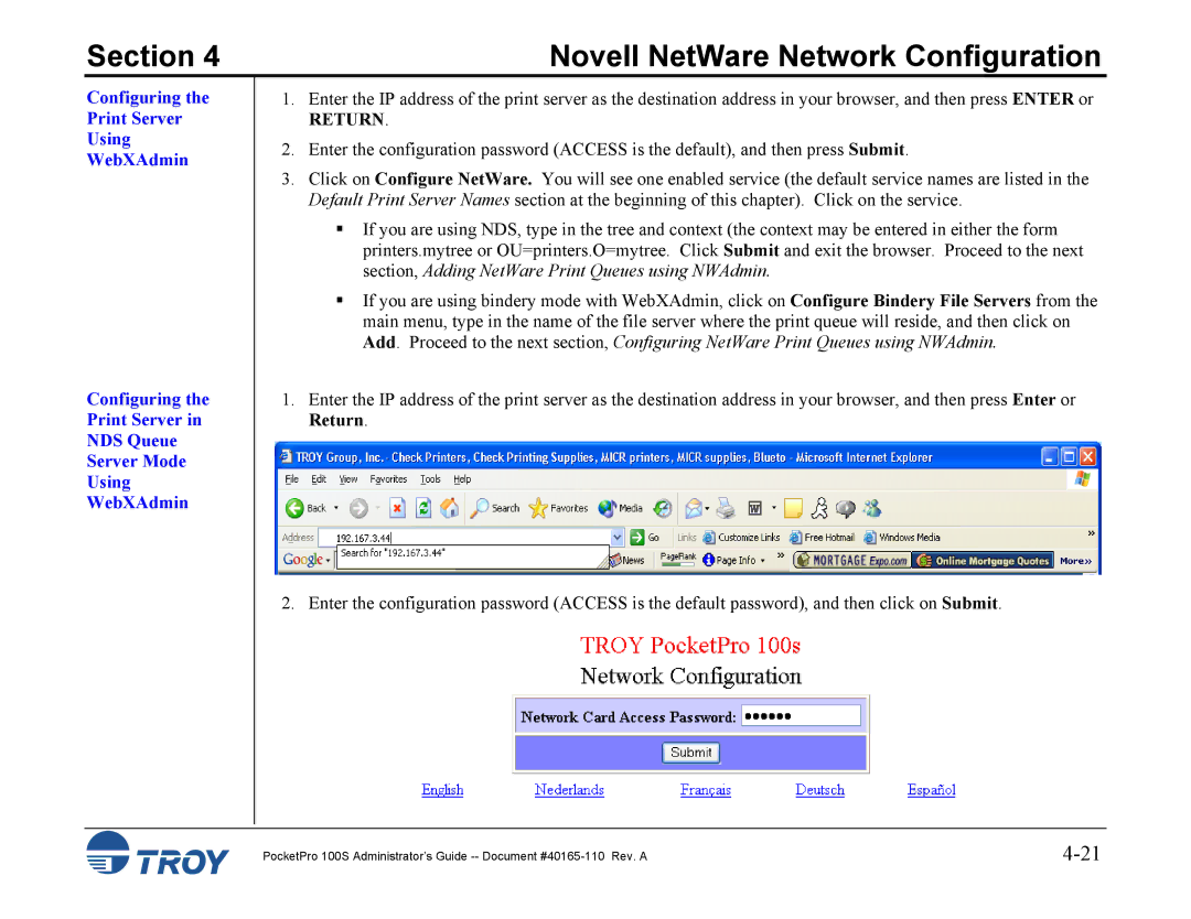 TROY Group 100S manual Return 