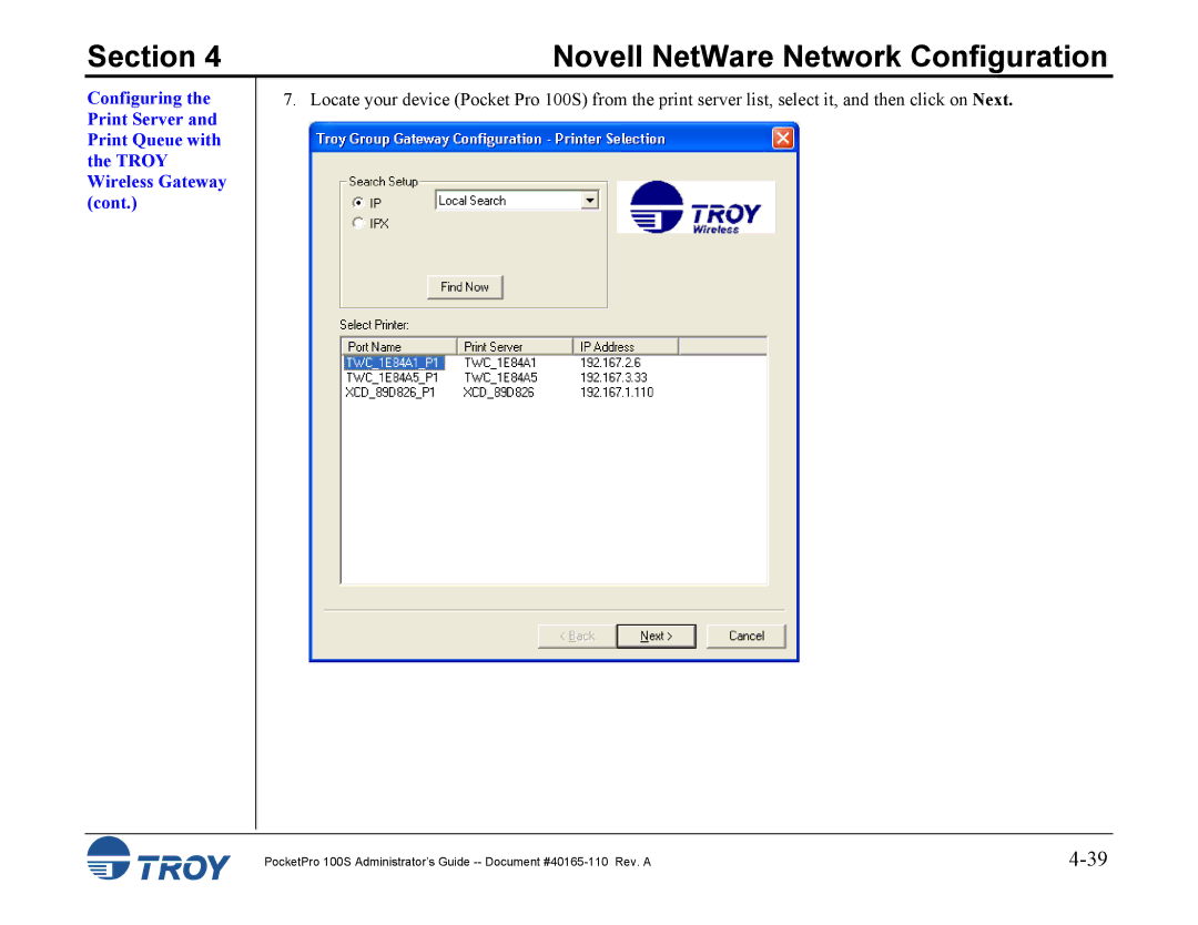 TROY Group 100S manual Section 