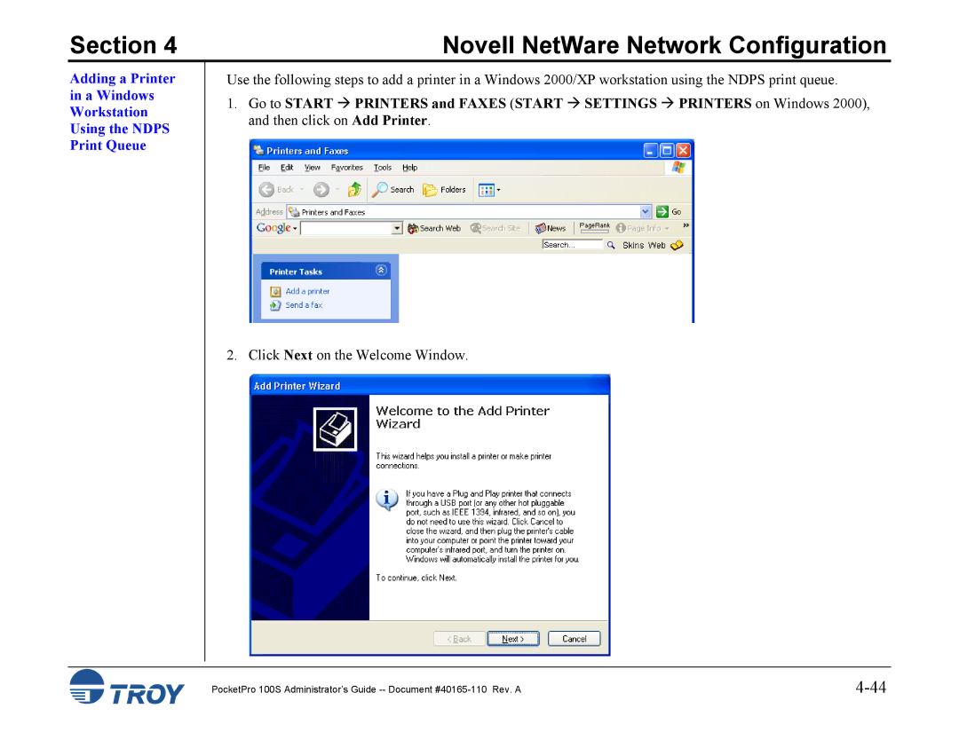 TROY Group 100S manual Click Next on the Welcome Window 