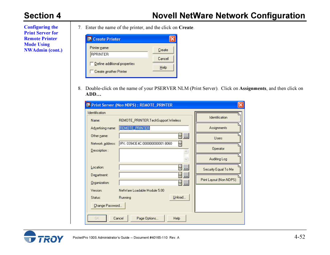 TROY Group 100S manual Add… 