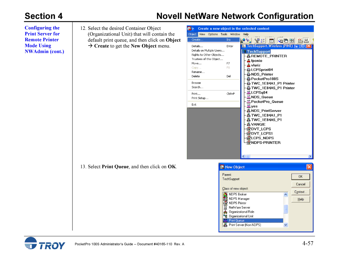 TROY Group 100S manual Create to get the New Object menu 