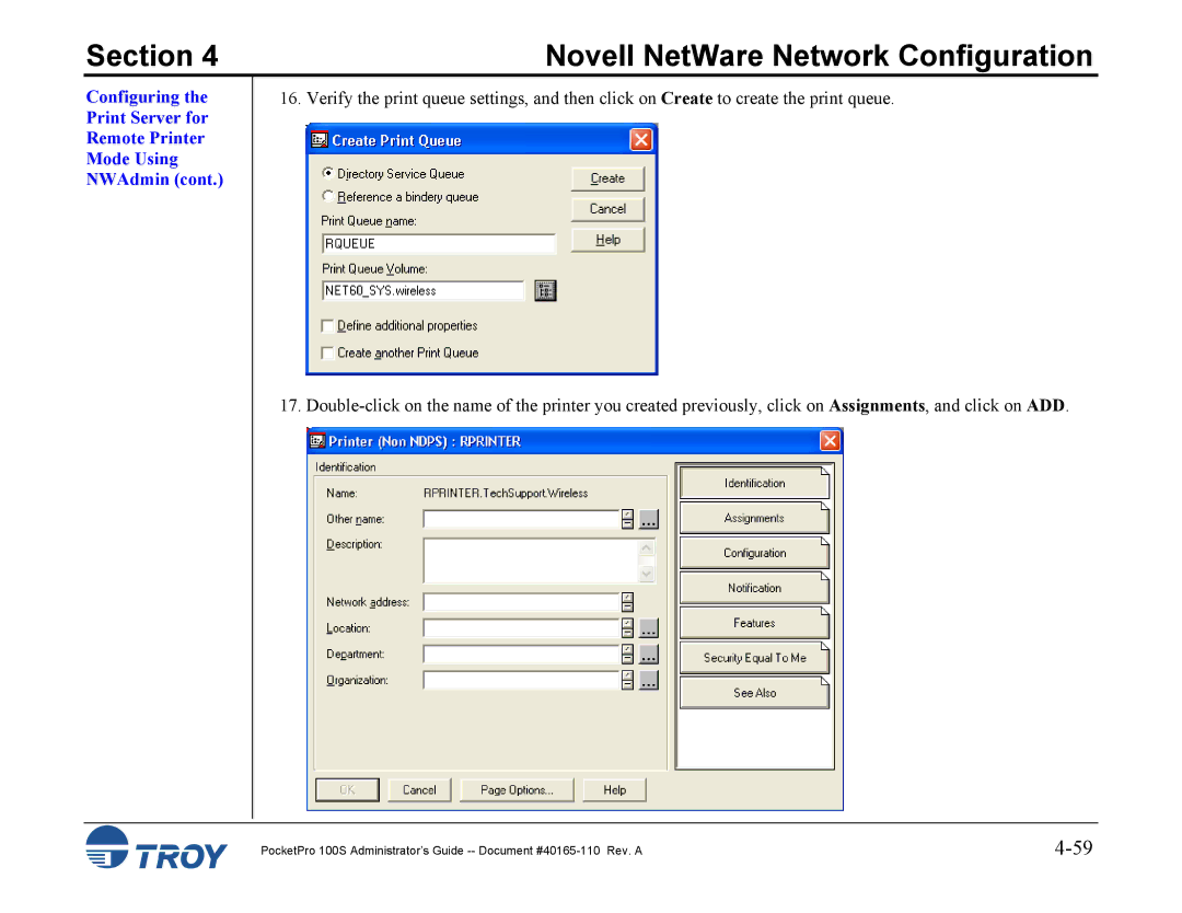 TROY Group 100S manual Section 