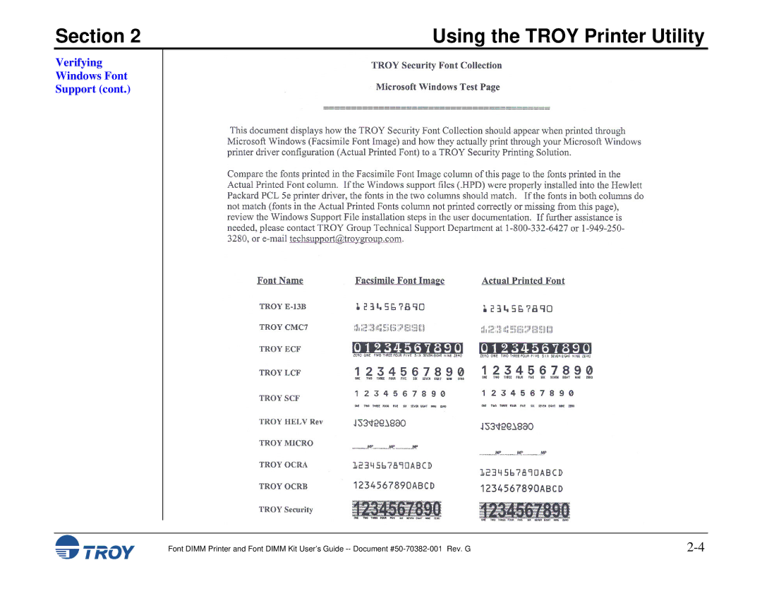 TROY Group and 9000, 1320, 2100, 2300, 8100, 1200, 1300, 2200 manual Verifying Windows Font Support 