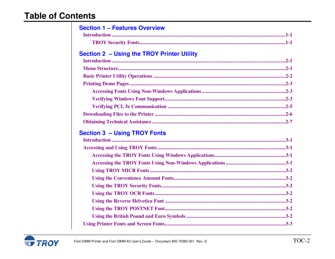 TROY Group 8100, 1320, 2100, 2300, and 9000, 1200, 1300 Features Overview, Using the Troy Printer Utility, Using Troy Fonts 