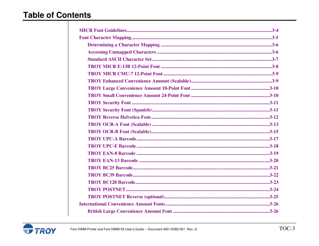 TROY Group 1200, 1320, 2100, 2300, and 9000, 8100, 1300, 2200 manual TOC-3 