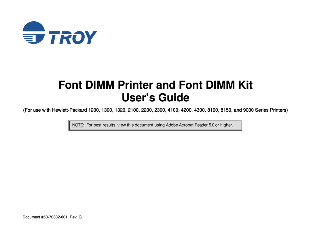 TROY Group 2100, 1320, 2300, and 9000 manual Font DIMM Printer and Font DIMM Kit User’s Guide, Document #50-70382-001 Rev. G 