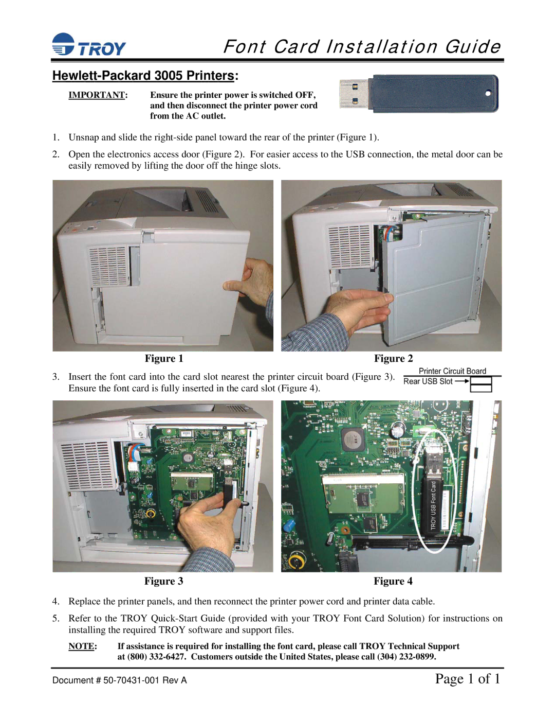 TROY Group quick start Font Card Installation Guide, Hewlett-Packard 3005 Printers 