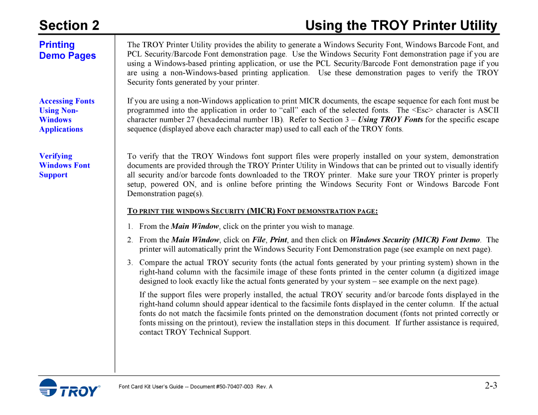 TROY Group 4515, 4014 manual Printing Demo Pages 