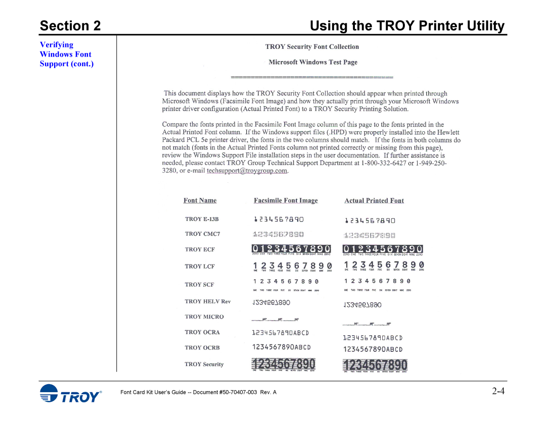 TROY Group 4014, 4515 manual Verifying Windows Font Support 