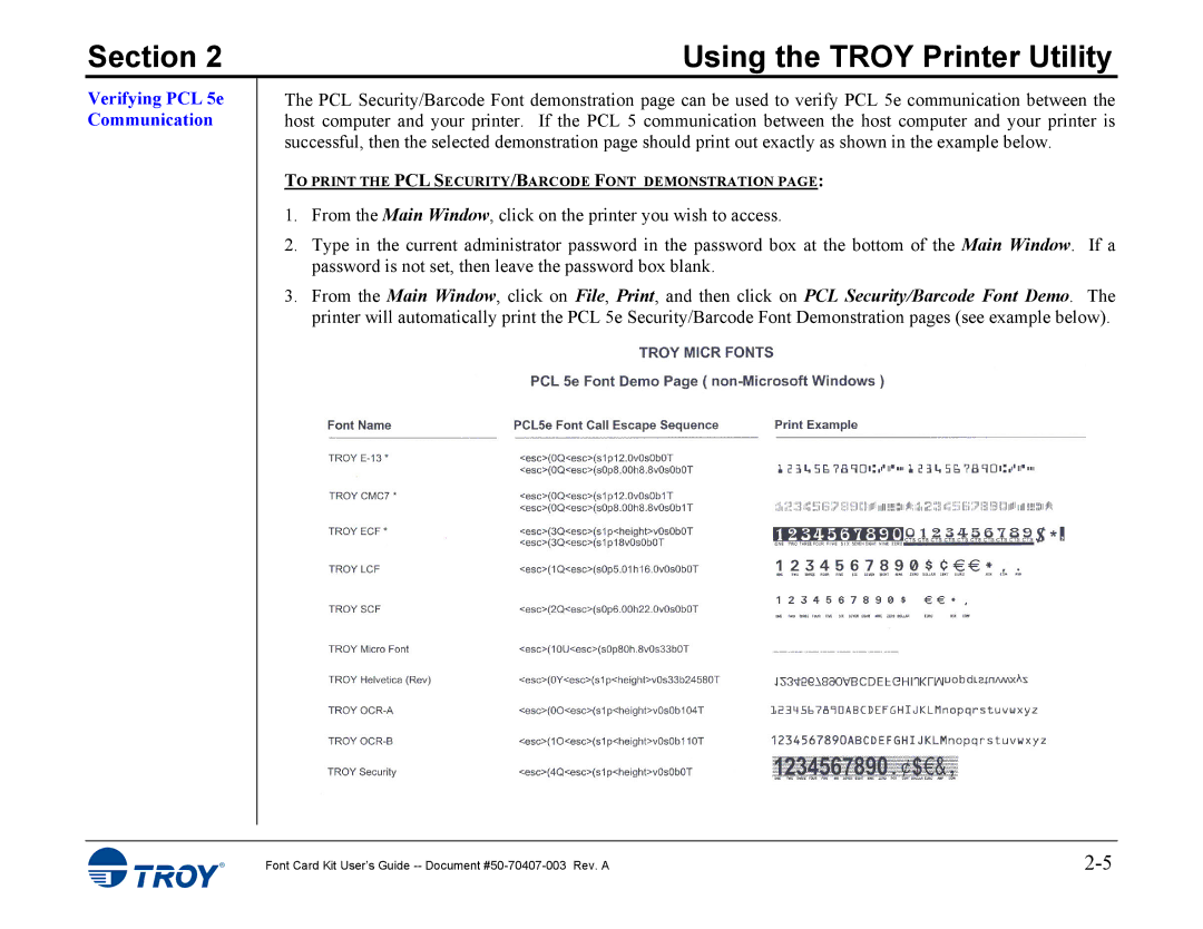 TROY Group 4515, 4014 manual Verifying PCL 5e Communication 