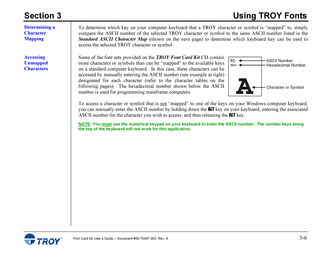 TROY Group 4014, 4515 manual Determining a Character Mapping, Accessing Unmapped Characters 