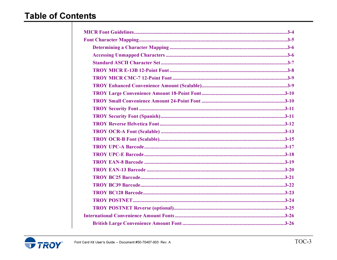 TROY Group 4014, 4515 manual TOC-3 