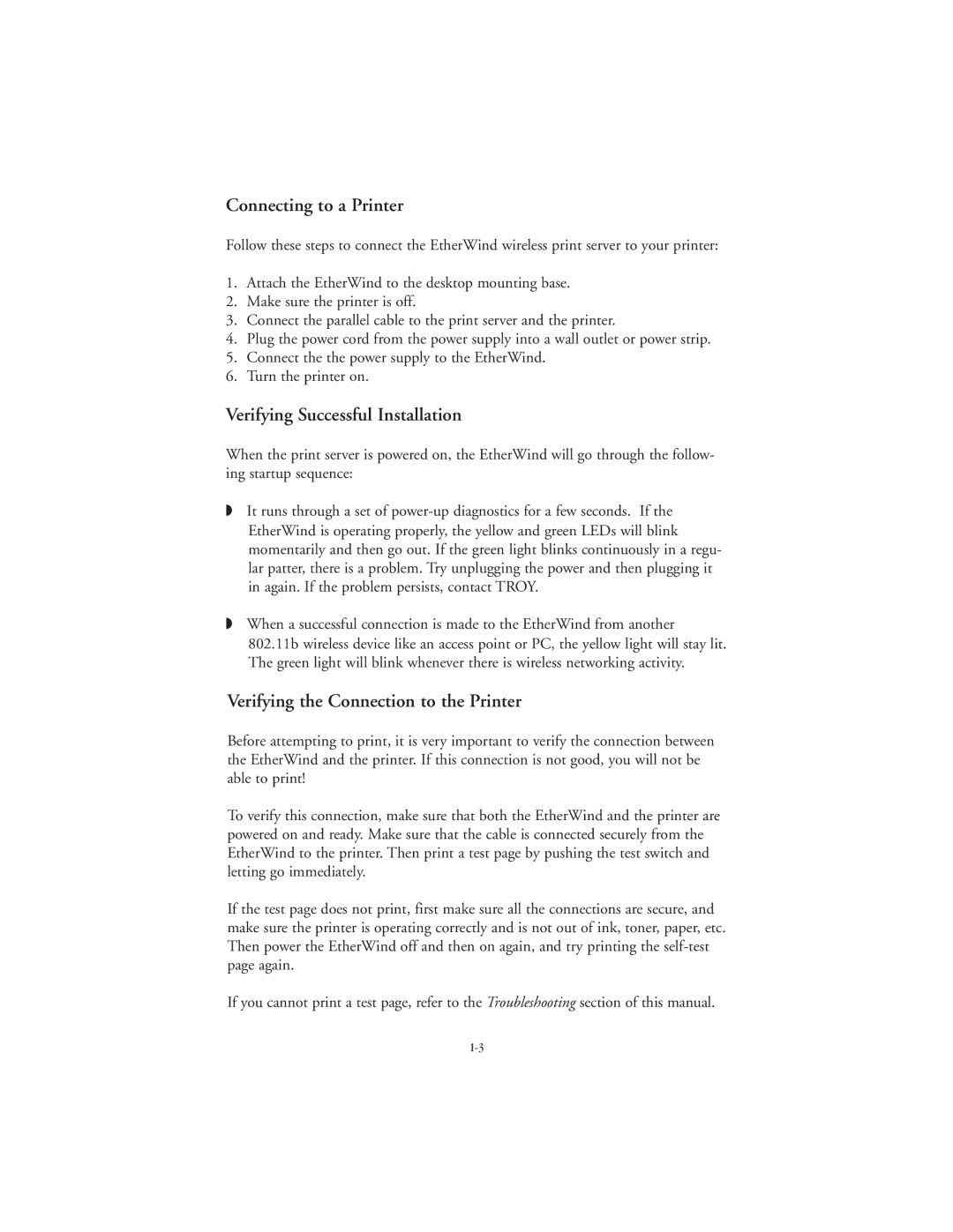 TROY Group 802.11b Connecting to a Printer, Verifying Successful Installation, Verifying the Connection to the Printer 