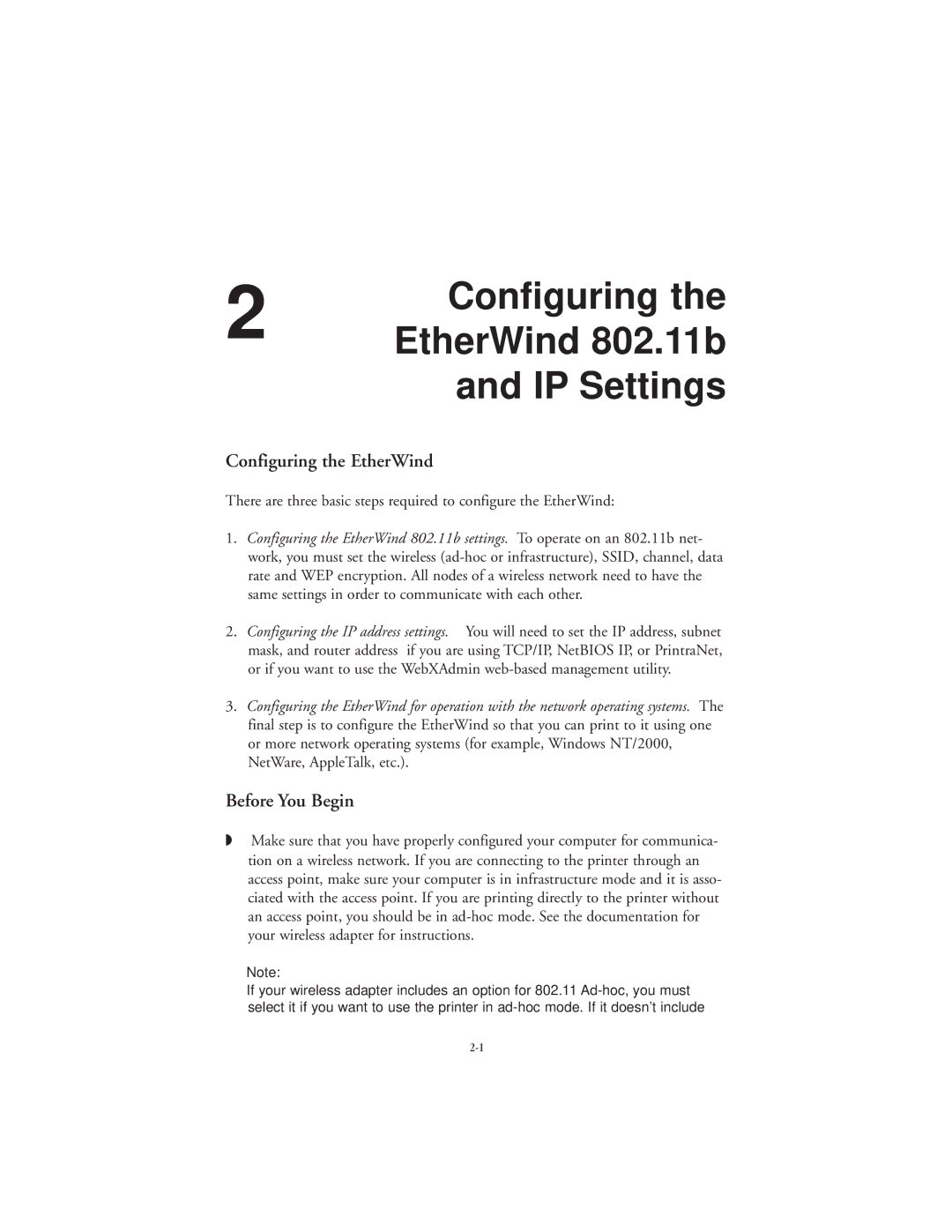 TROY Group manual EtherWind 802.11b, IP Settings, Configuring the EtherWind 