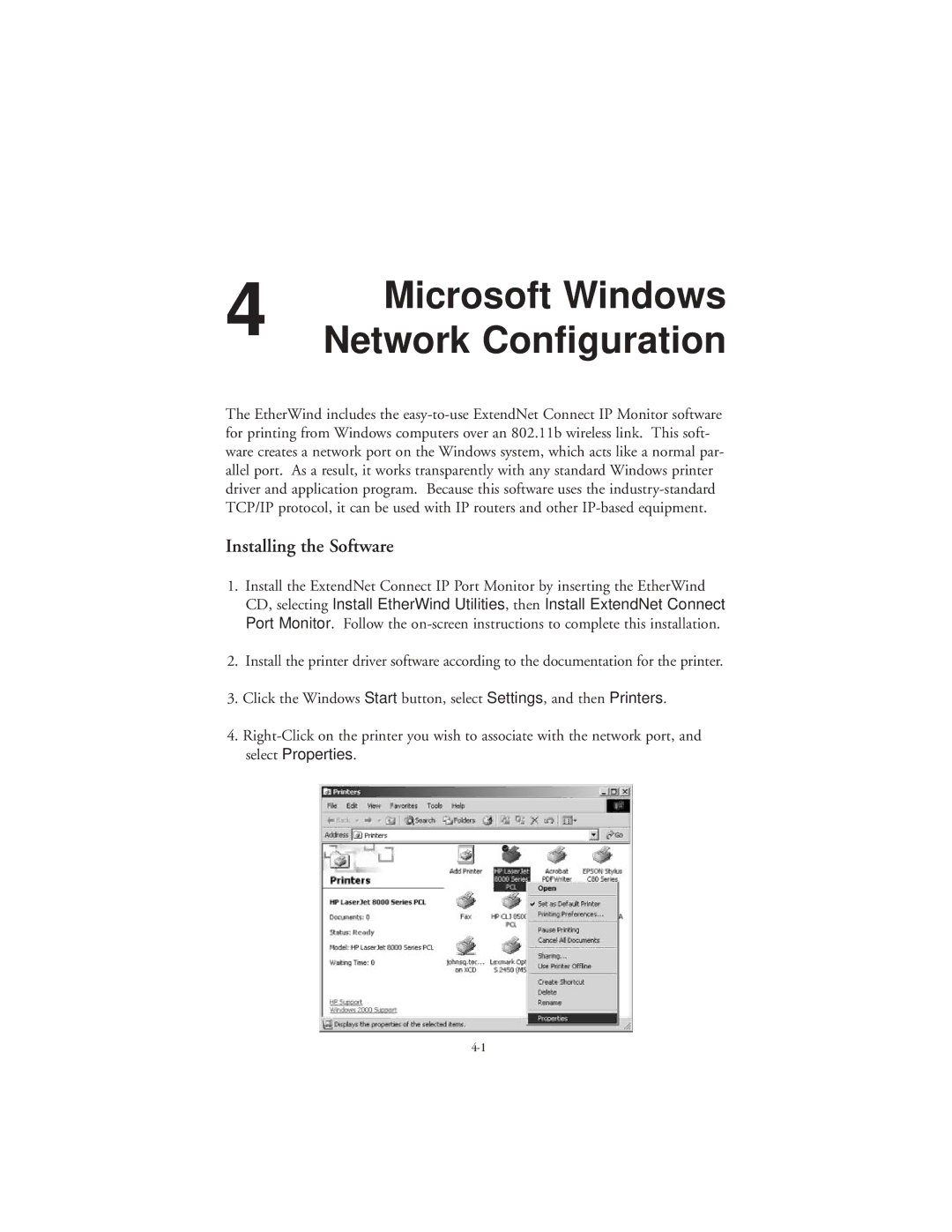 TROY Group 802.11b manual Microsoft Windows, Network Configuration 