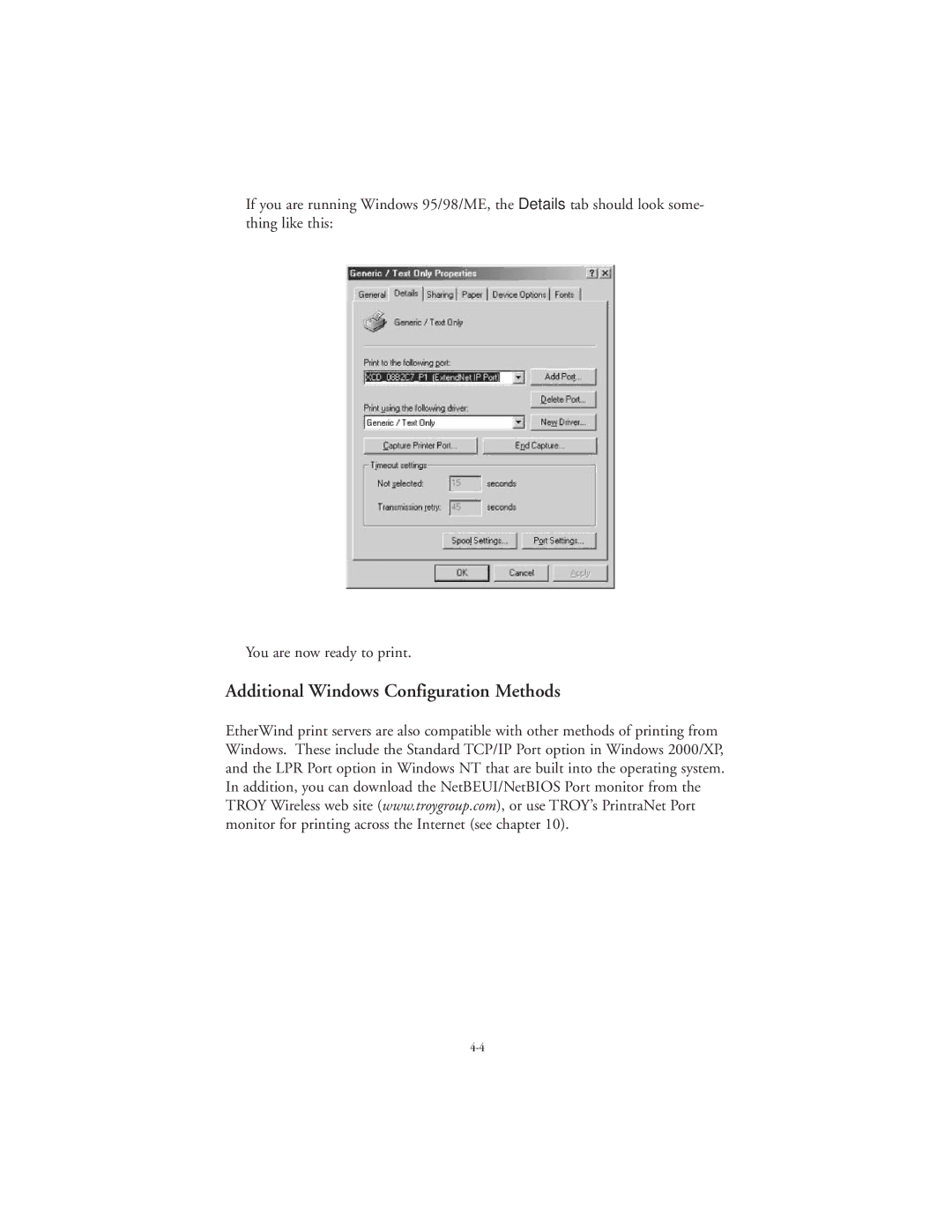 TROY Group 802.11b manual Additional Windows Configuration Methods 