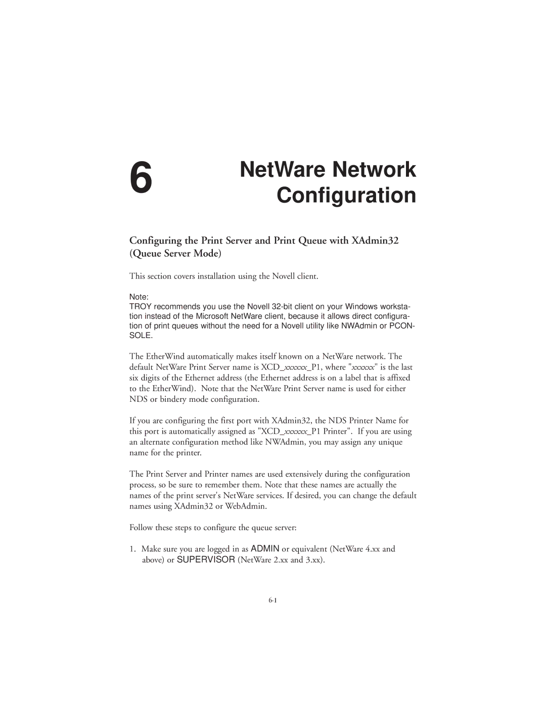 TROY Group 802.11b manual NetWare Network, This section covers installation using the Novell client 