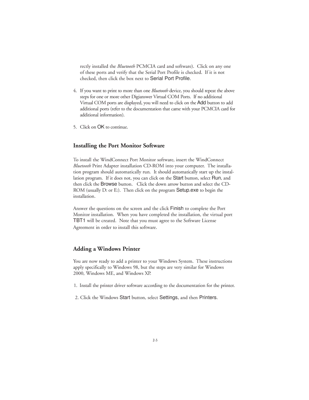 TROY Group Bluetooth Print Adapter manual Installing the Port Monitor Software, Adding a Windows Printer 