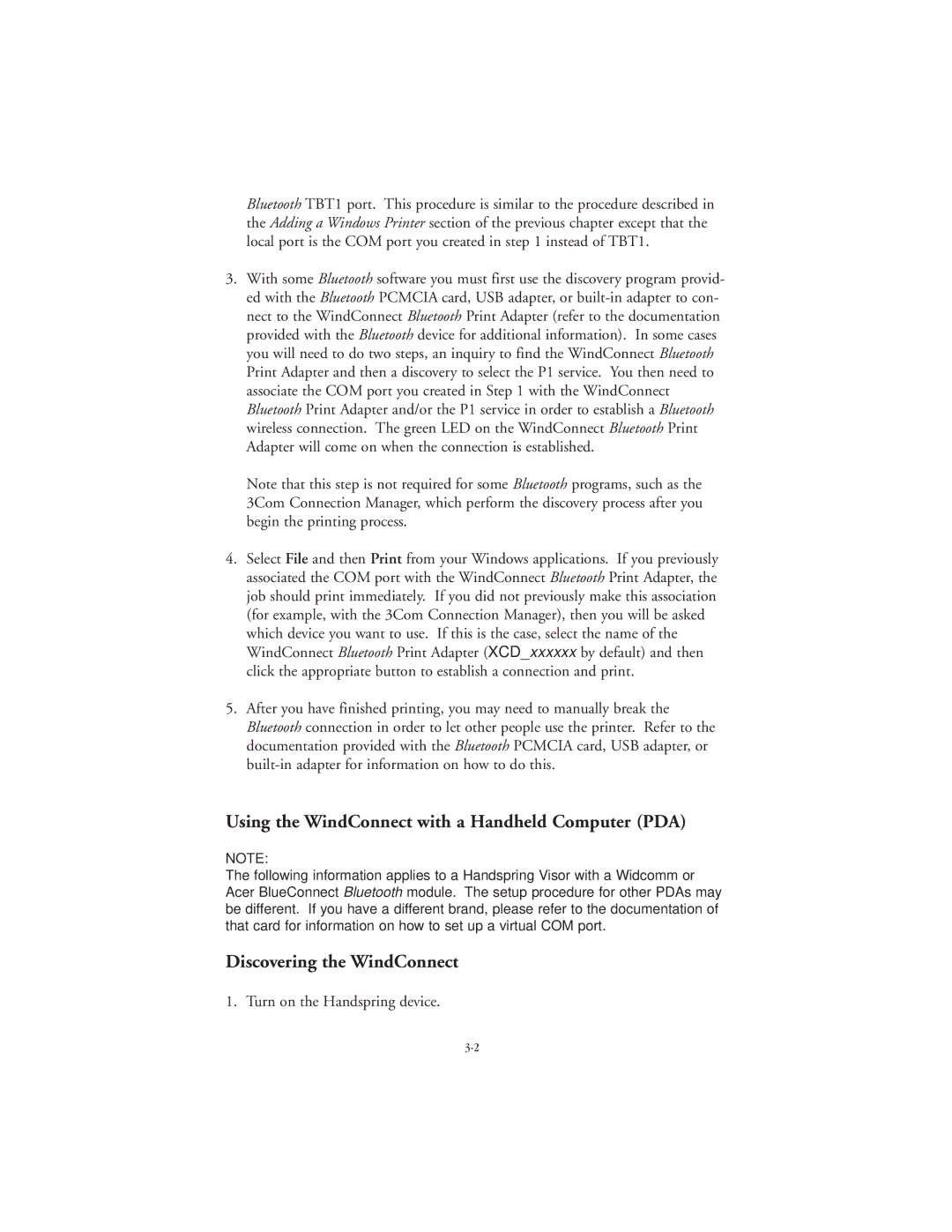 TROY Group Bluetooth Print Adapter manual Using the WindConnect with a Handheld Computer PDA, Discovering the WindConnect 