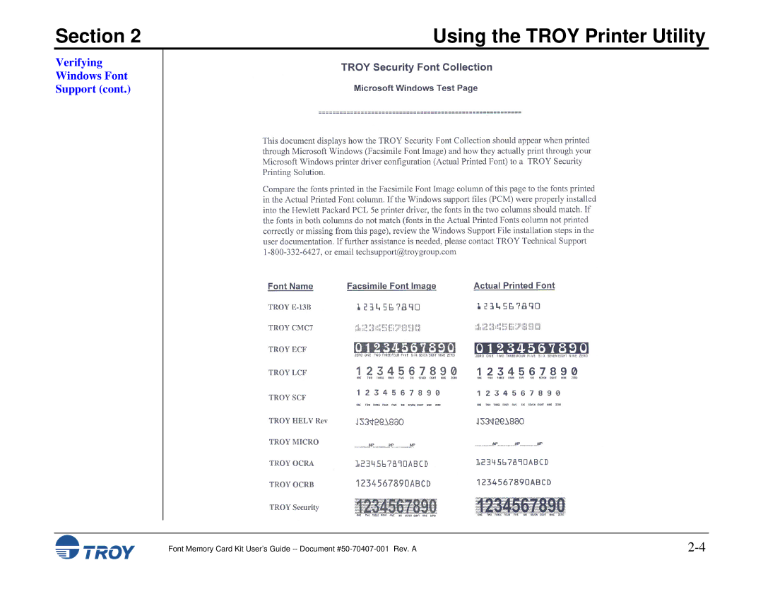 TROY Group Font Memory Card Kit manual Verifying Windows Font Support 