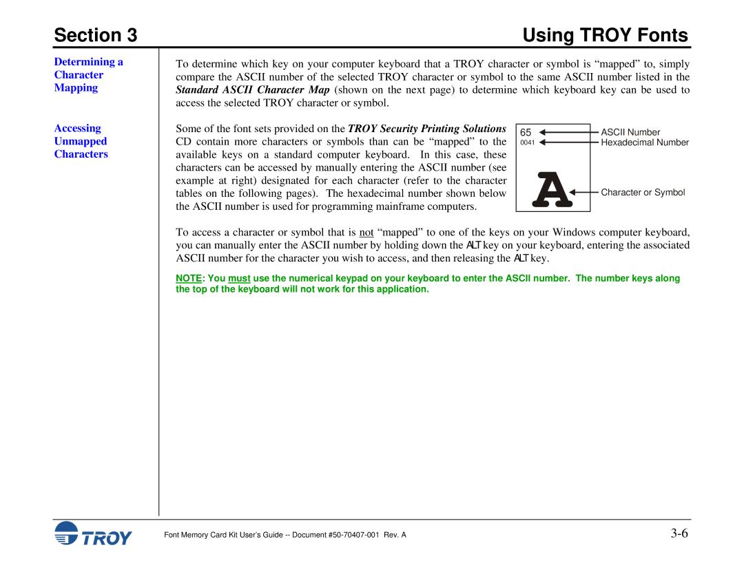 TROY Group Font Memory Card Kit manual Determining a Character Mapping, Accessing Unmapped Characters 