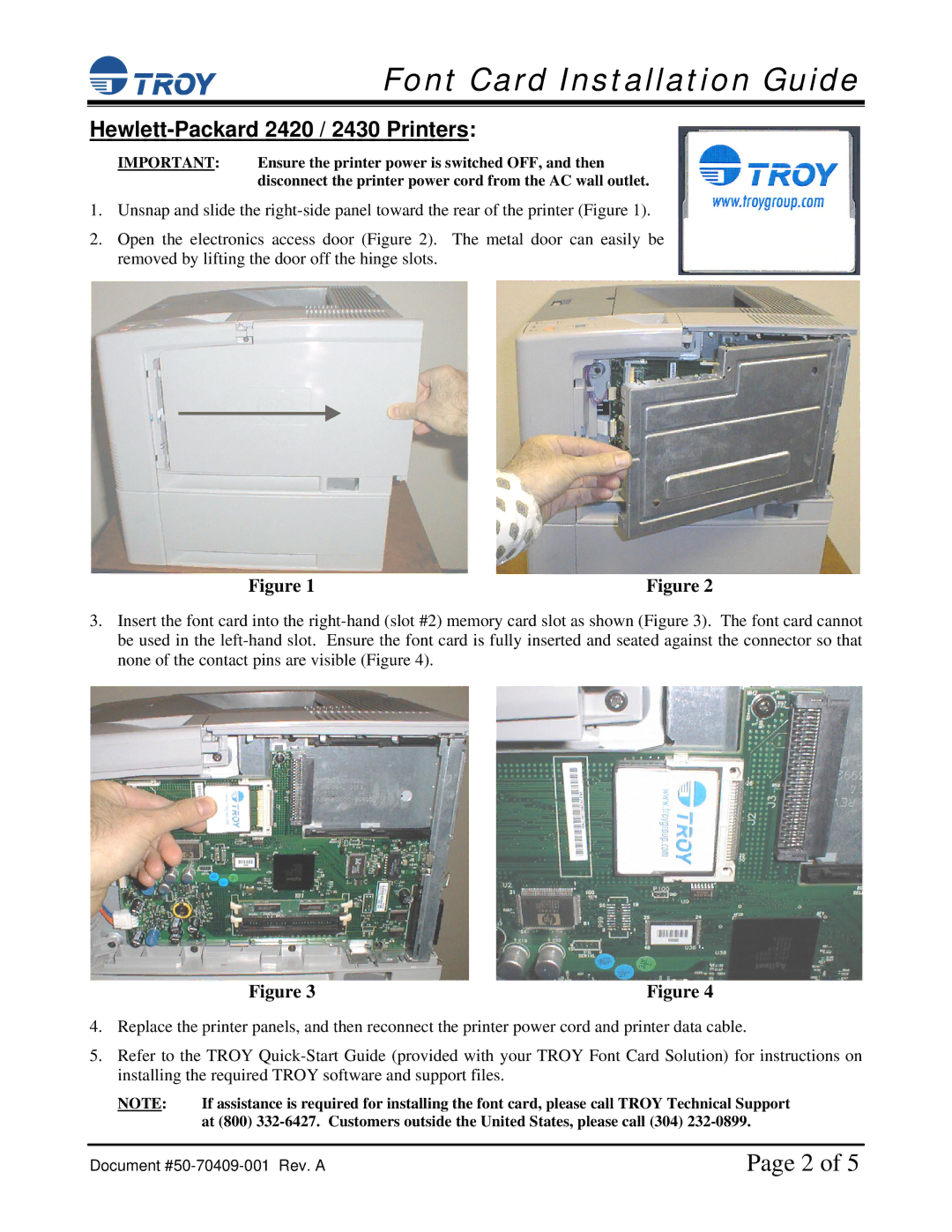 TROY Group HP 2420 / 2430, HP 9050, HP 4250 / 4350 installation instructions Hewlett-Packard 2420 / 2430 Printers 