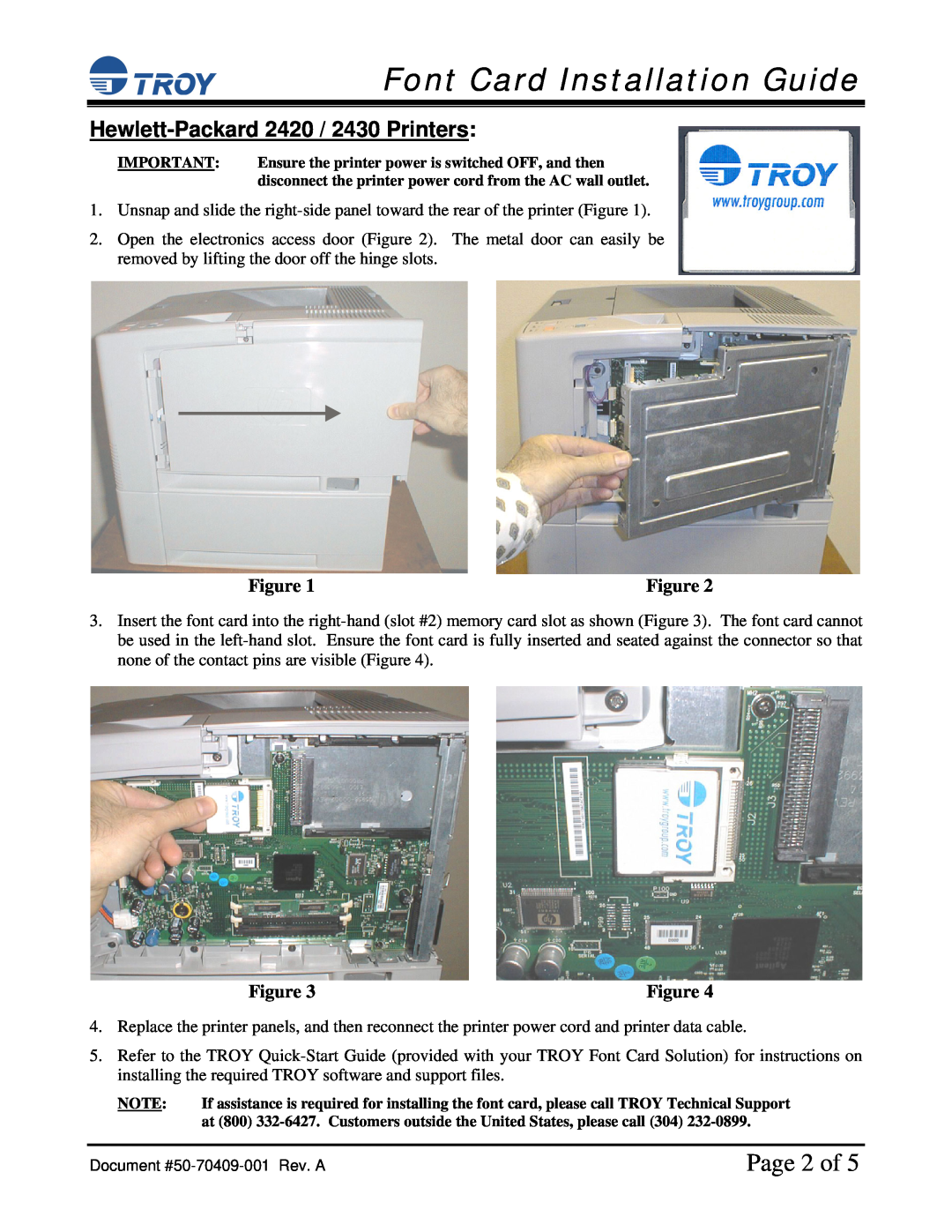 TROY Group HP 2420 / 2430, HP 9050 Page 2 of, Hewlett-Packard 2420 / 2430 Printers, Font Card Installation Guide 