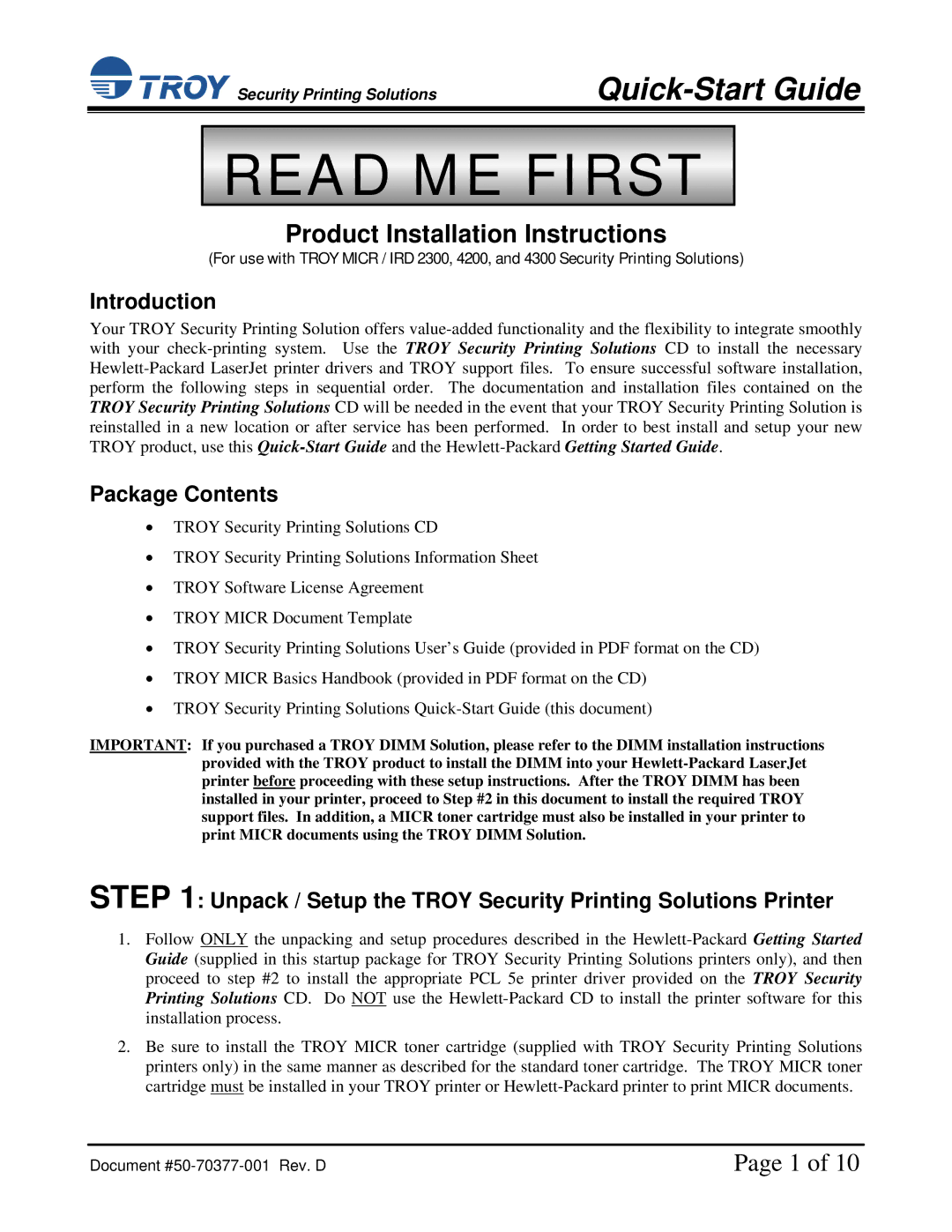 TROY Group IRD 4200 installation instructions Introduction, Package Contents 